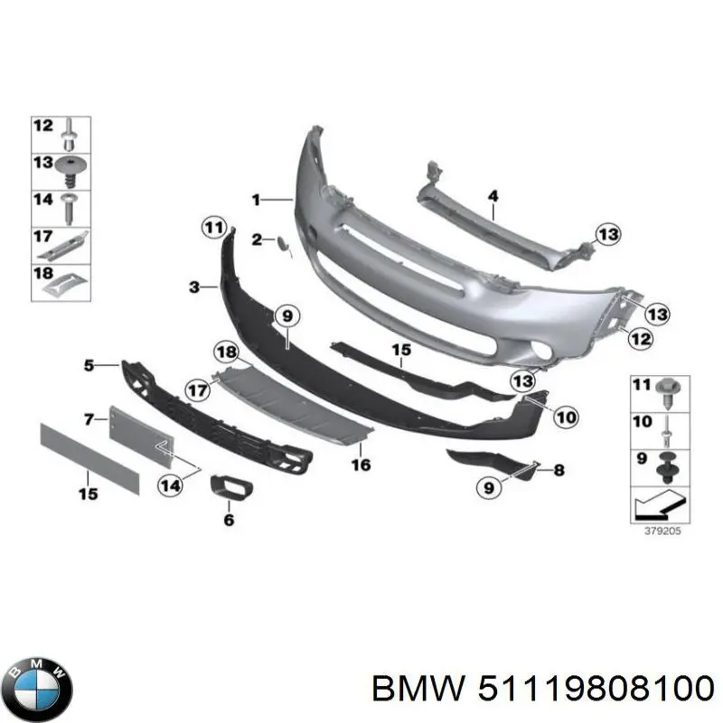 51119808100 BMW rejilla de ventilación, parachoques delantero, superior