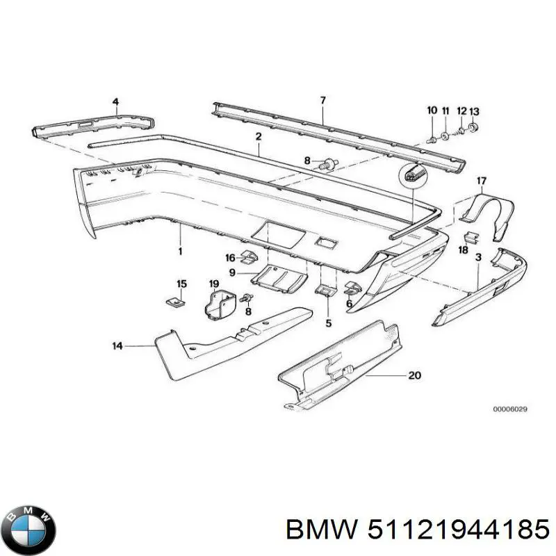 Moldura de parachoques trasero izquierdo para BMW 5 (E34)