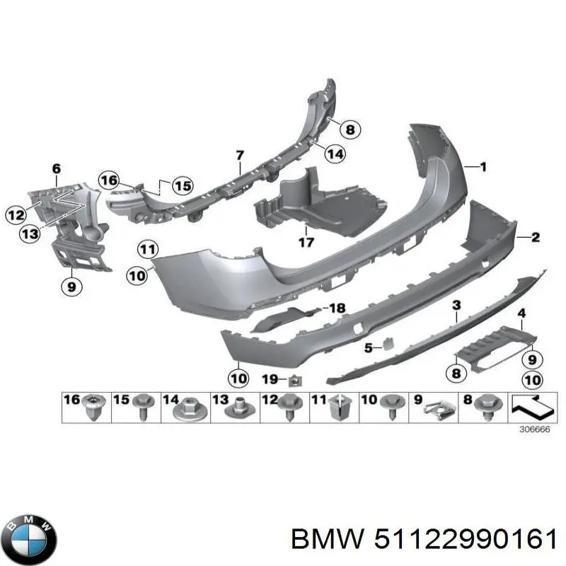 Soporte central del parachoques trasero BMW 51122990161 precio, desde 91,48 EUR