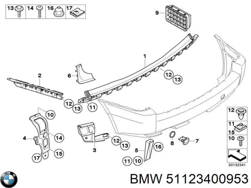 Comprar 51123400953 BMW Soporte exterior izquierdo del parachoques trasero