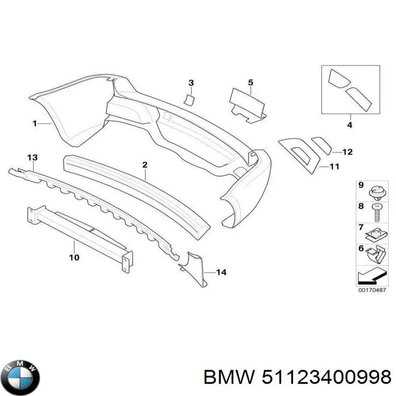 51123400998 BMW listón embellecedor/protector, parachoques delantero derecho