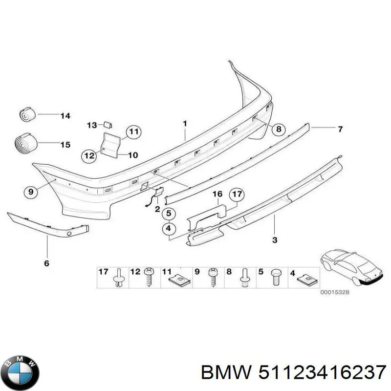 51123416237 BMW protector parachoques trasero izquierdo