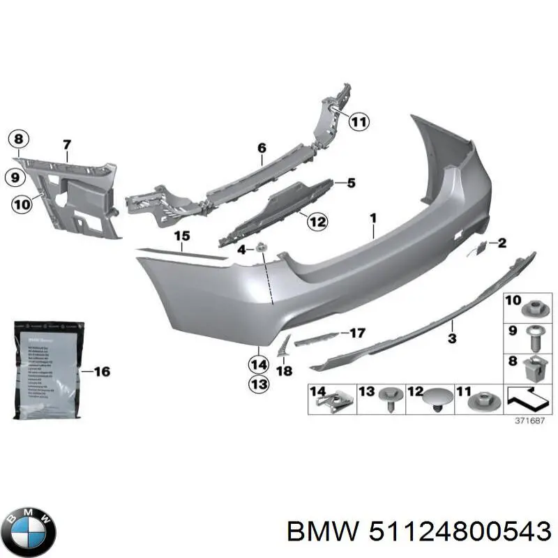 51124800543 BMW soporte de parachoques trasero central