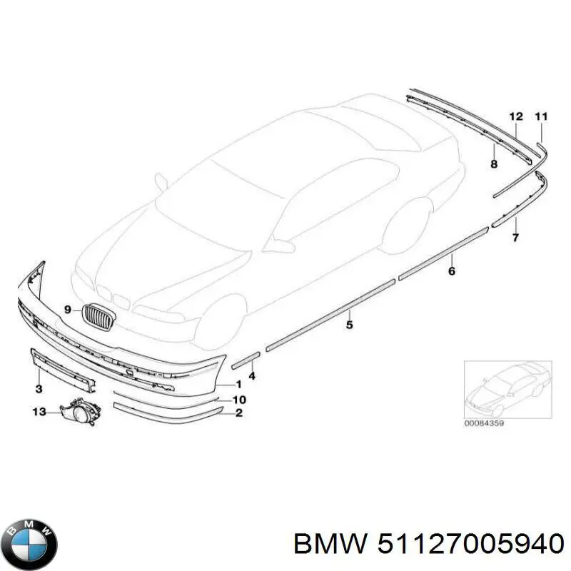 51127005940 BMW moldura de parachoques trasero derecho