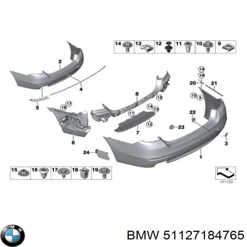 Guía del parachoques trasero BMW 51127184765 precio, desde 32,13 EUR