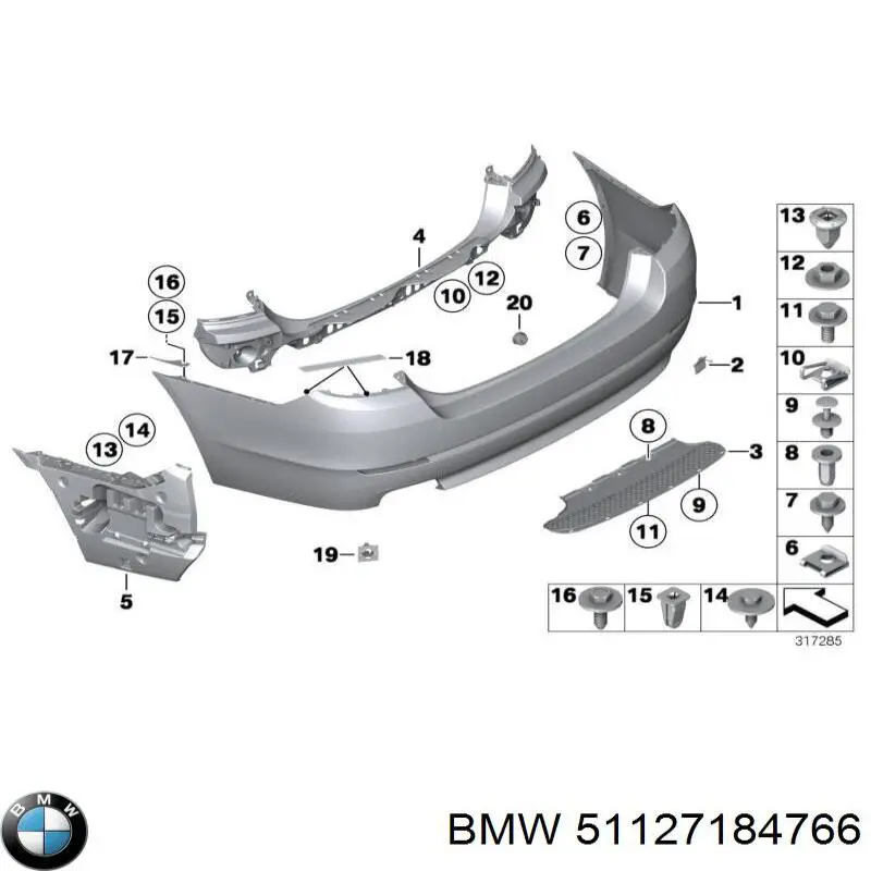 Soporte central del parachoques trasero BMW 51127184766 precio, desde 32,53 EUR