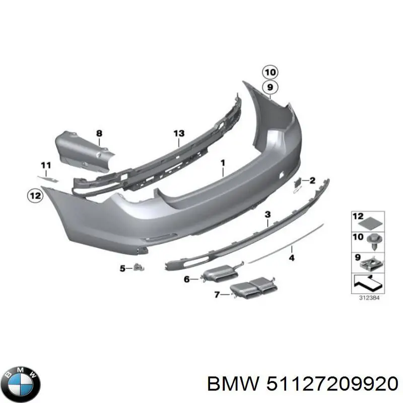Moldura del parachoques trasero BMW 51127209920 precio, desde 80,59 EUR