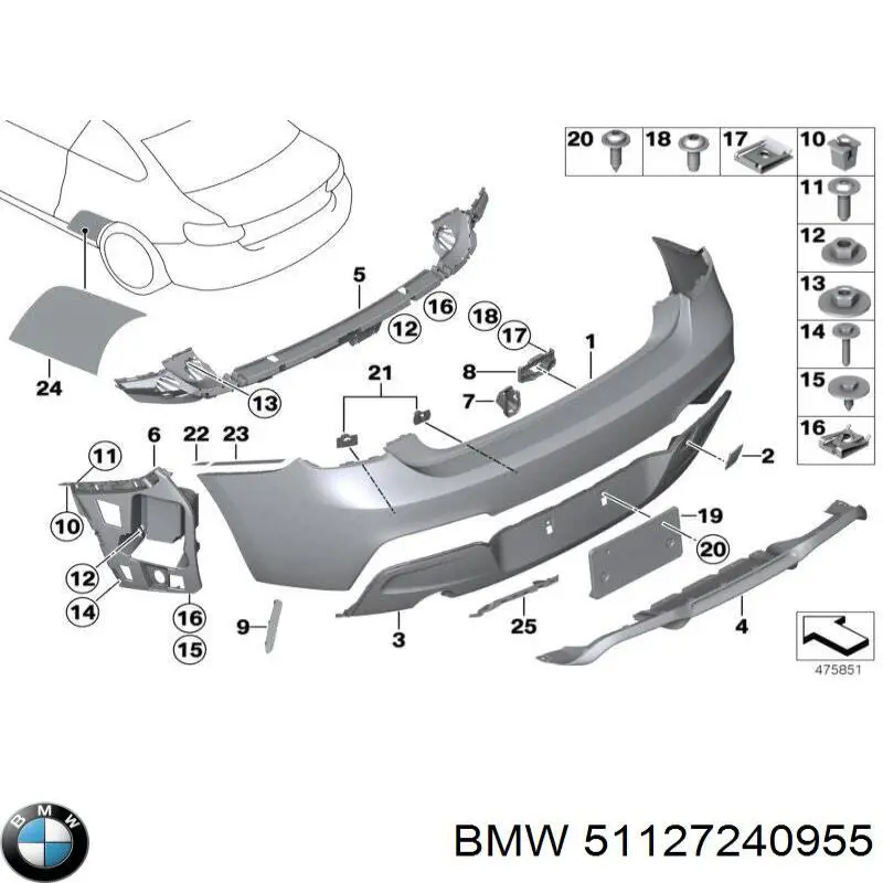 51127240955 BMW soporte de parachoques trasero izquierdo