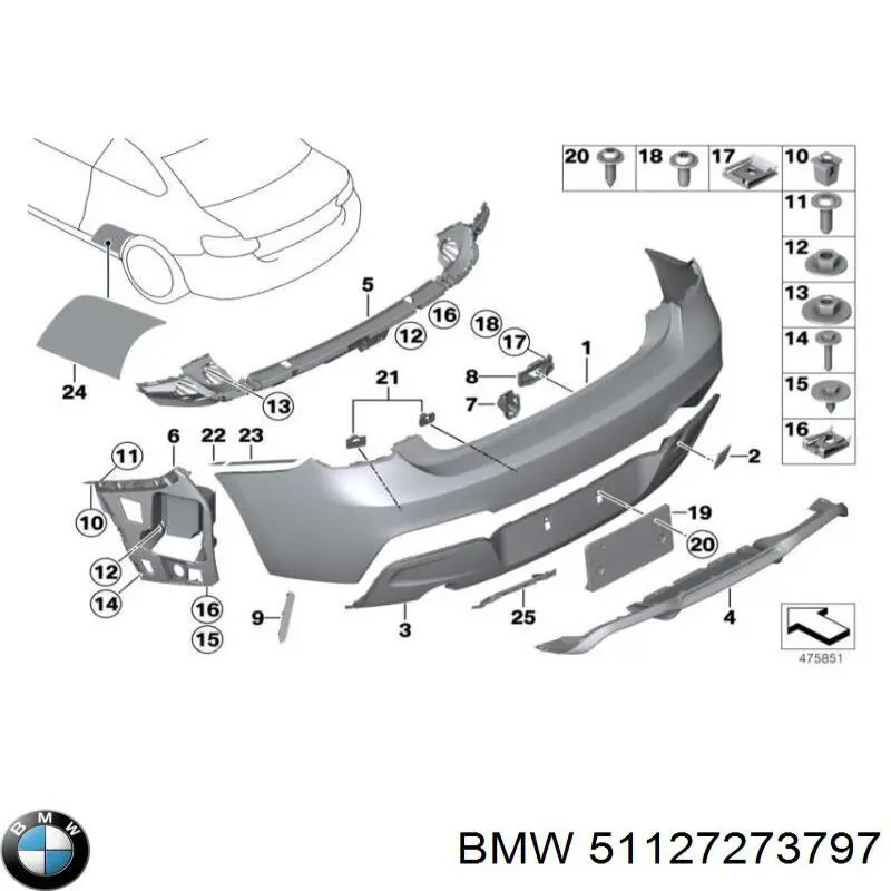 Moldura de la tapa del maletero BMW 51127273797 precio, desde 104,08 EUR