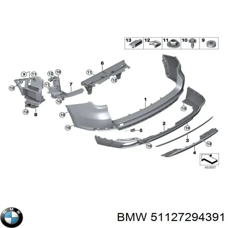 Soporte central del parachoques trasero BMW 51127294391 precio, desde 24,06 EUR
