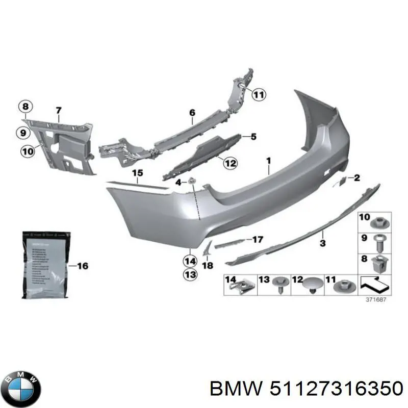 Soporte central del parachoques trasero BMW 51127316350 precio, desde 111,80 EUR