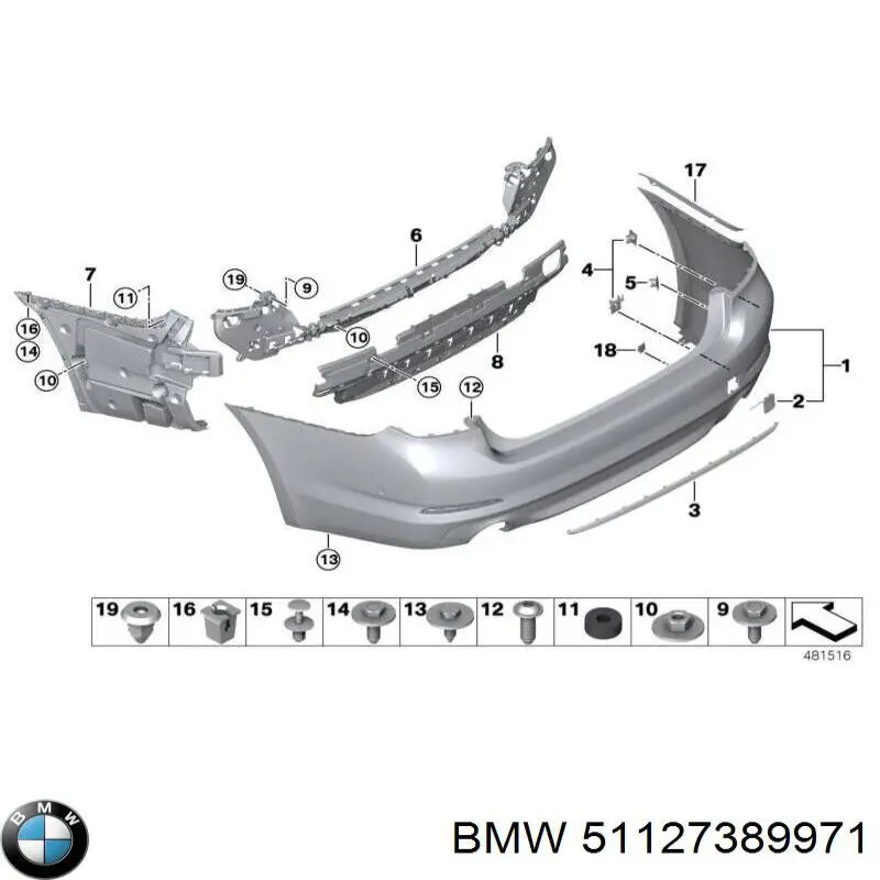 Moldura de parachoques trasero para BMW 5 (G30, F90)