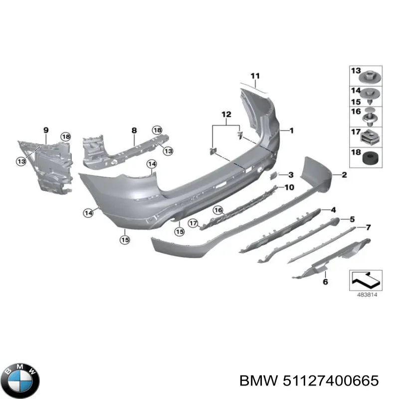 51127400665 BMW Soporte de paragolpes trasero izquierdo