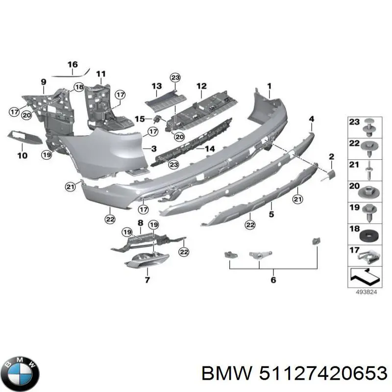 51127420653 BMW Guía izquierda del parachoques trasero