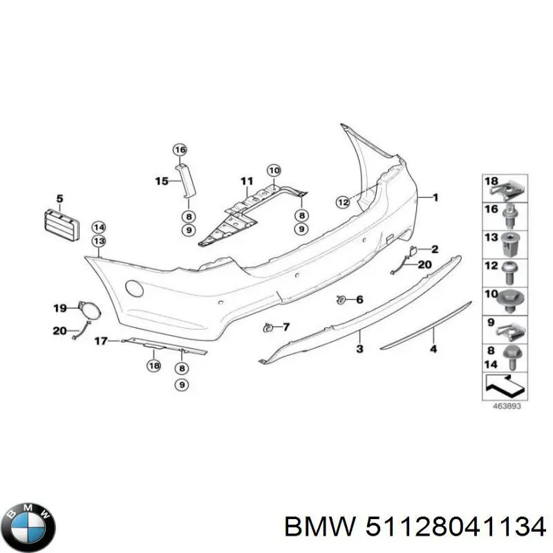 51128041134 BMW cobertura de parachoques, enganche de remolque, trasera