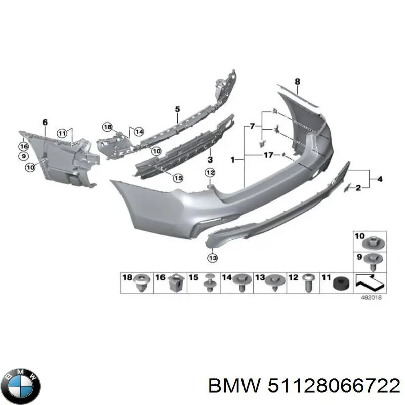 Soporte de parachoques trasero derecho para BMW 5 (G30, F90)
