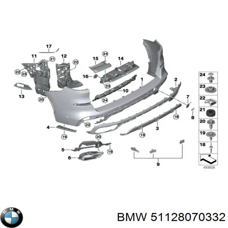 Soporte central del parachoques trasero BMW 51128070332 precio, desde 57,23 EUR