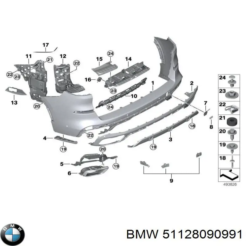 51128090991 BMW cobertura de parachoques, enganche de remolque, trasera