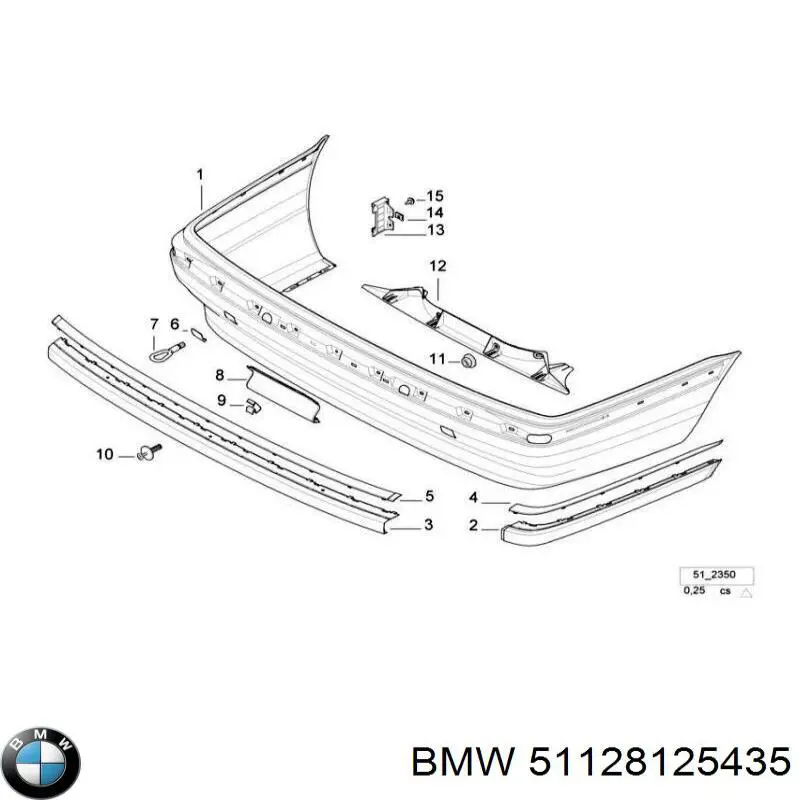 51128125435 BMW moldura de parachoques trasero central