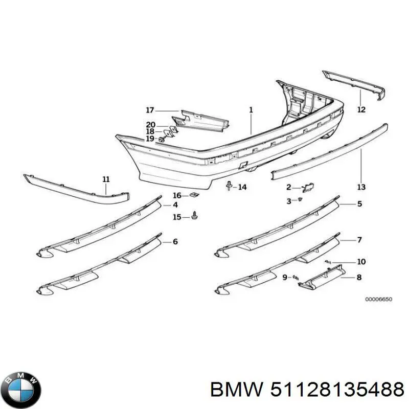 Listón embellecedor/protector, parachoques trasero derecho para BMW 3 (E36)