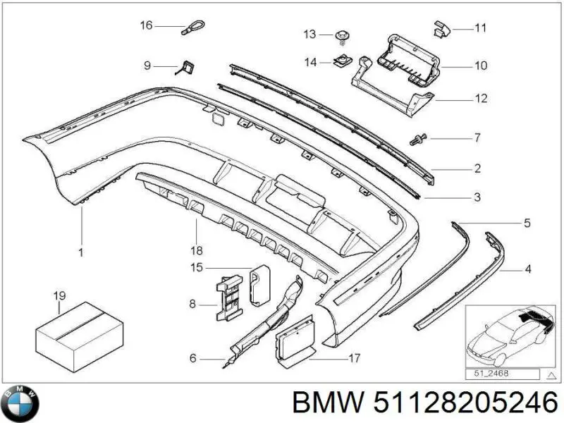 Moldura central del parachoques trasero BMW 51128205246 precio, desde 80,99 EUR