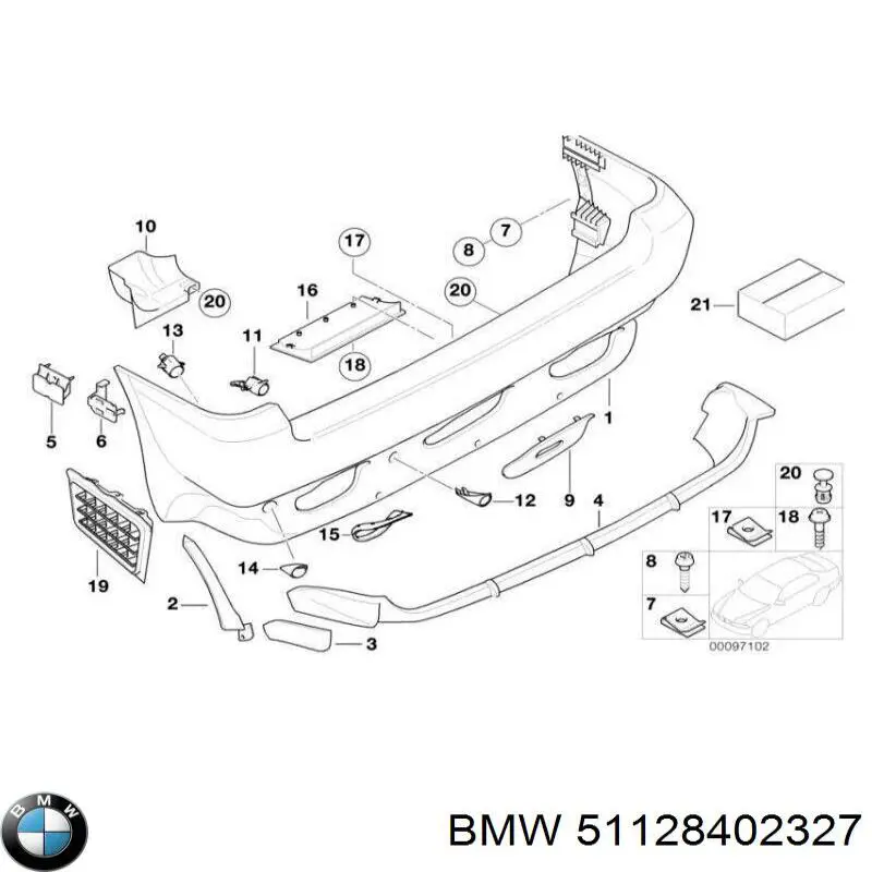 51128402327 BMW cobertura de parachoques, enganche de remolque, trasera