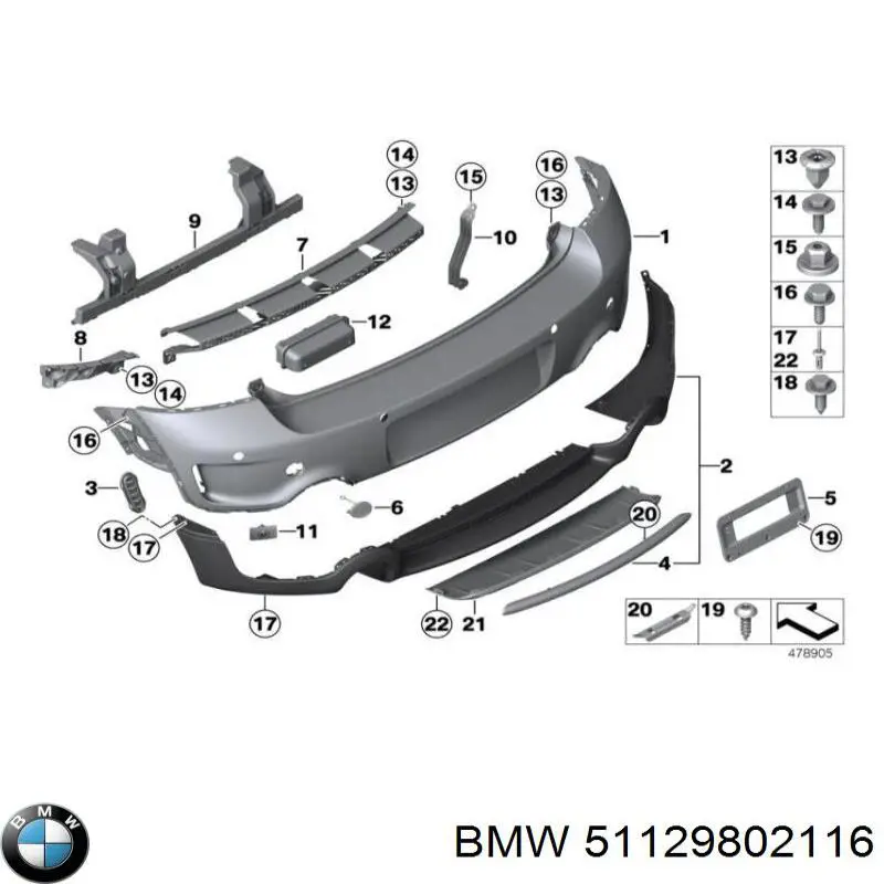 Comprar 51129802116 BMW Guía derecha del parachoques trasero