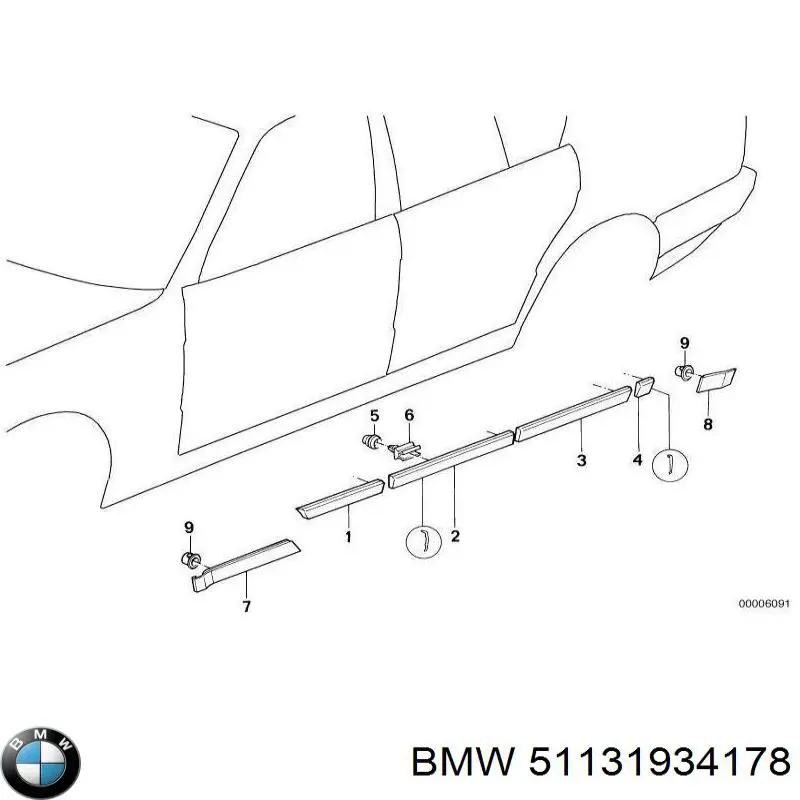 Listón embellecedor de puerta delantera derecha para BMW 5 (E34)