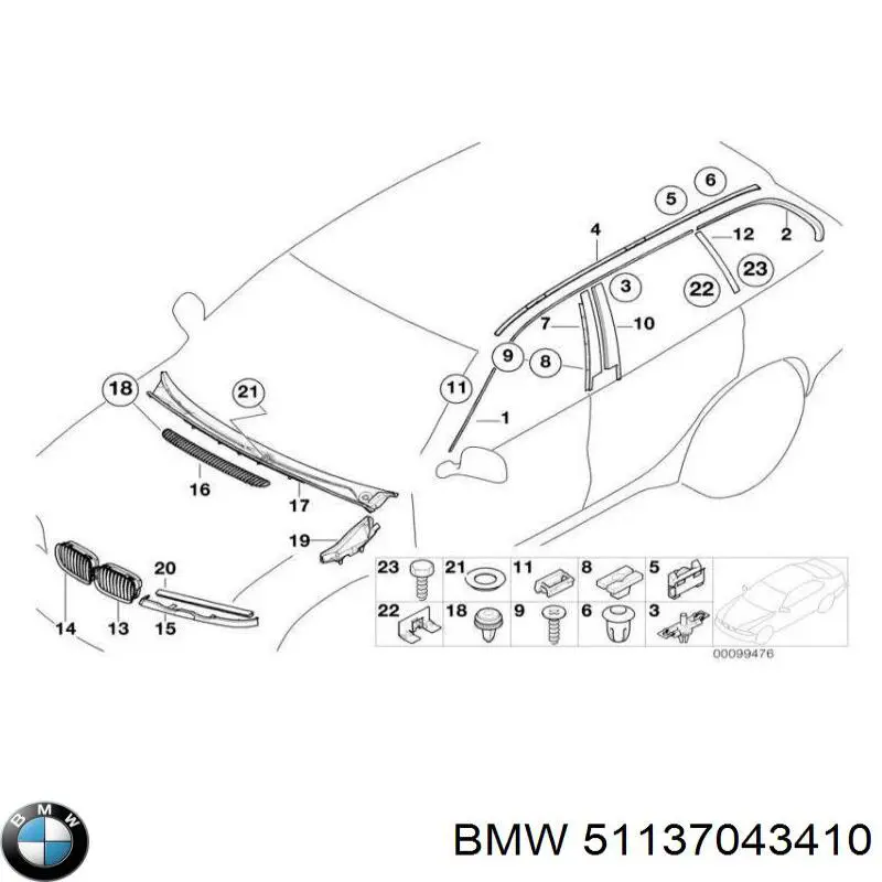 Listón del faro derecho BMW 51137043410
