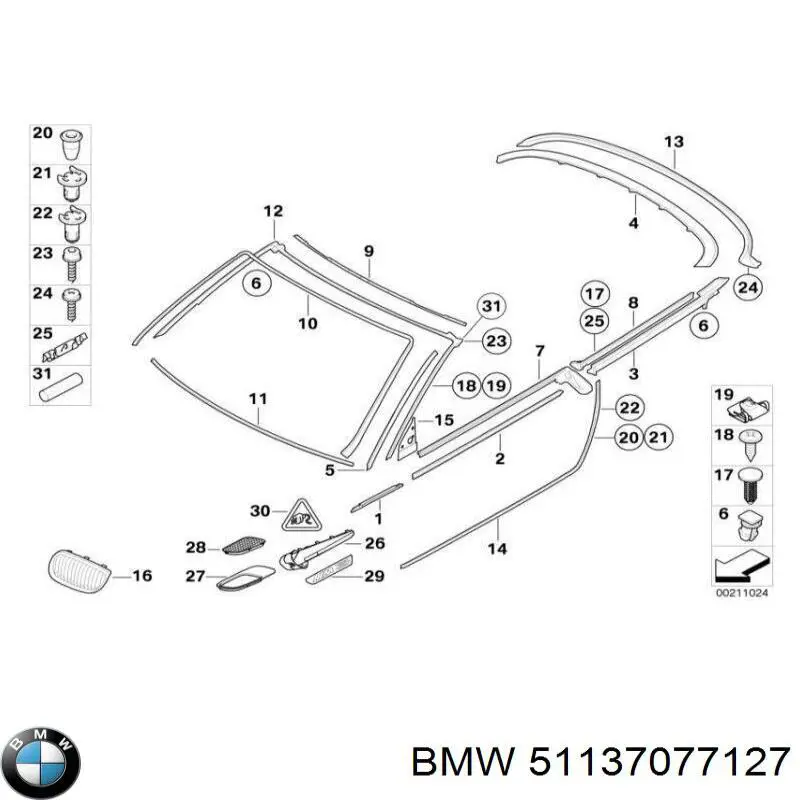 Clip de fijación del guardabarros delantero BMW 51137077127