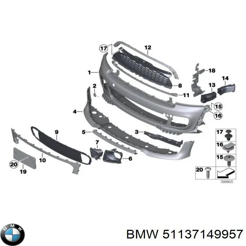 Moldura de rejilla parachoques superior BMW 51137149957