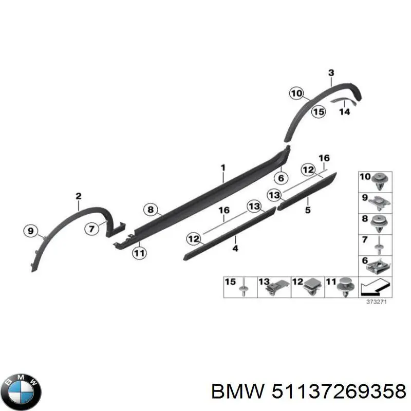 51137269358 BMW clip, tubuladura de sujeción, alféizar de la puerta