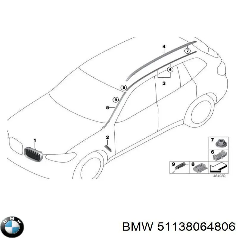 51138064806 BMW Moldura del guardabarros delantero derecho