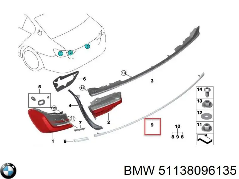 Moldura de la tapa del maletero BMW 51138096135 precio, desde 462,15 EUR