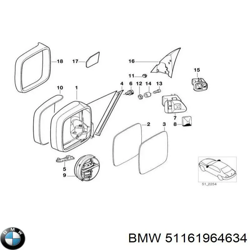 Espejo retrovisor derecho BMW 51161964634