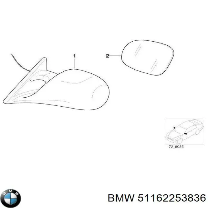 Espejo retrovisor derecho BMW 51162253836
