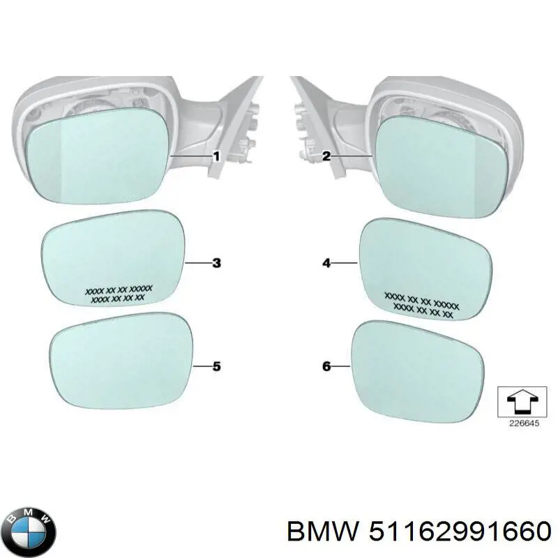 51162991660 BMW cristal de espejo retrovisor exterior derecho