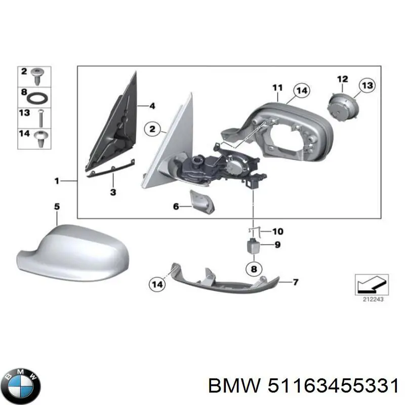 51163455331 BMW cubierta, retrovisor exterior izquierdo