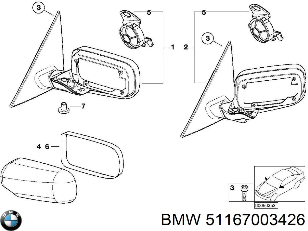Espejo de retrovisor izquierdo E10117351 BMW