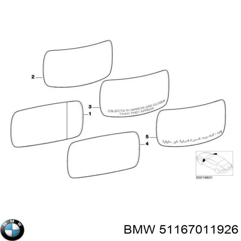 Cristal de espejo retrovisor exterior izquierdo BMW 51167011926 precio, desde 25,09 EUR