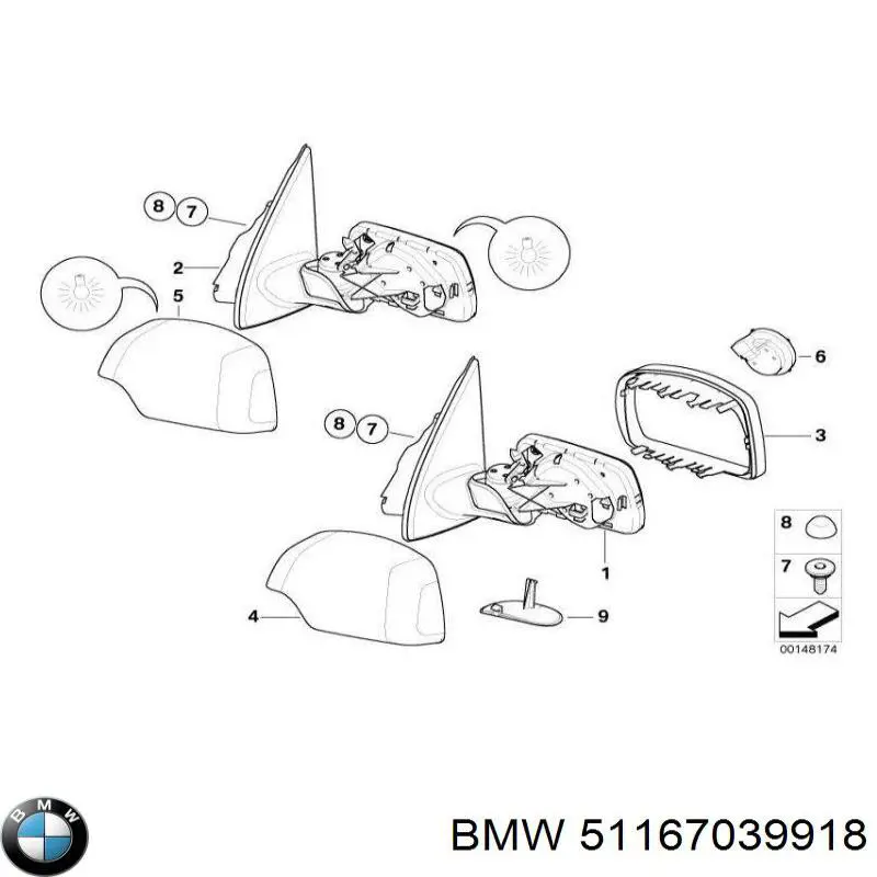 51167002200 BMW espejo retrovisor derecho