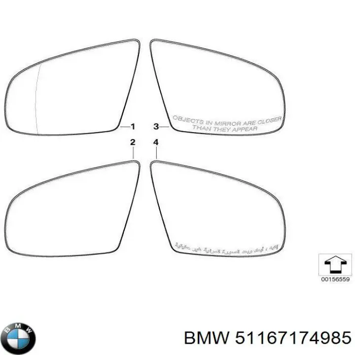 51167174985 BMW cristal de espejo retrovisor exterior izquierdo