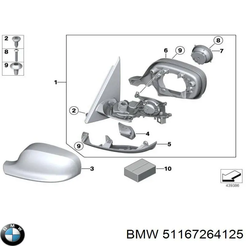 51167264125 BMW cubierta, retrovisor exterior izquierdo