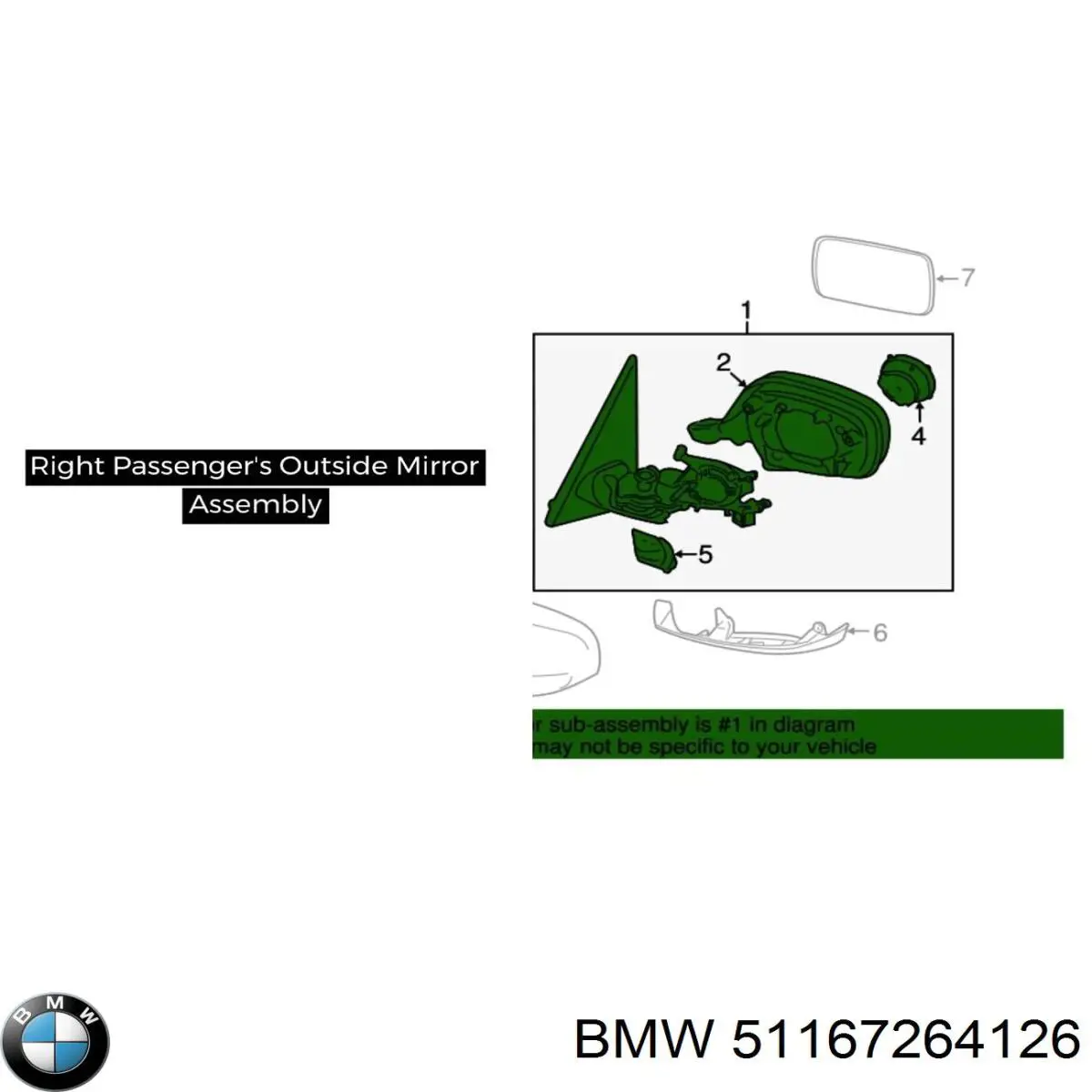 Comprar 51167264126 BMW Carcasa interior del espejo retrovisor izquierdo