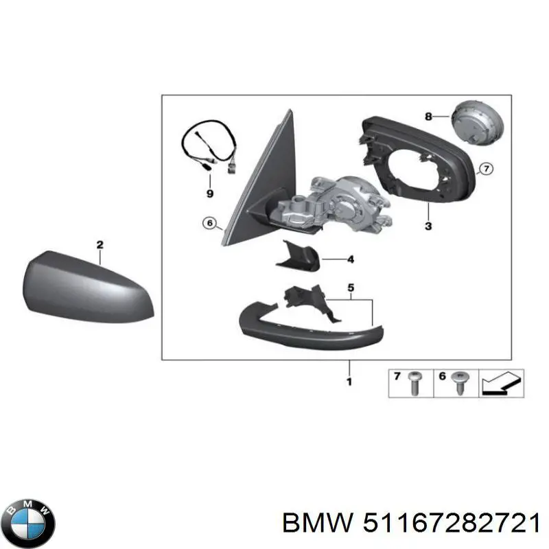 51167282721 BMW cubierta, retrovisor exterior izquierdo