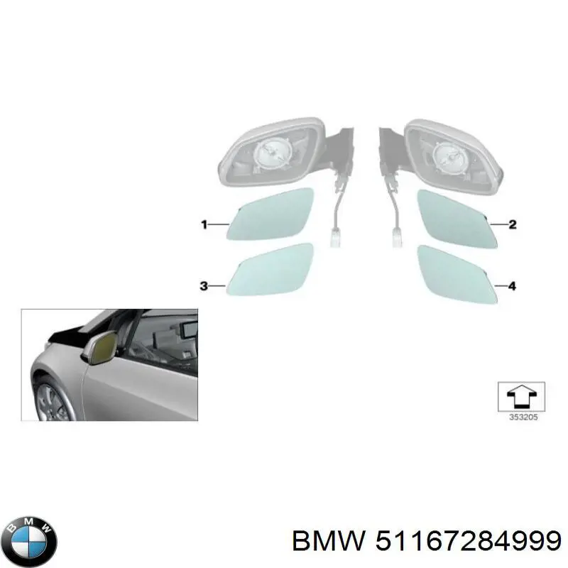51167284999 BMW cristal de espejo retrovisor exterior izquierdo