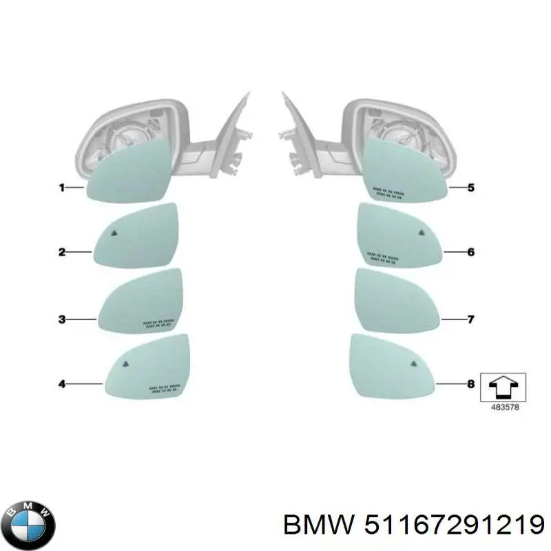 51167291219 BMW cristal de espejo retrovisor exterior izquierdo