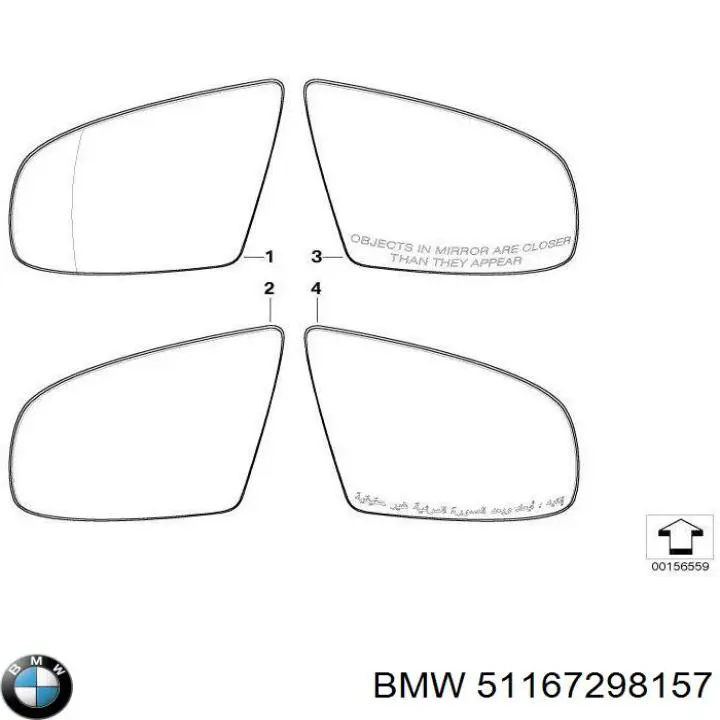 51167298157 BMW cristal de espejo retrovisor exterior izquierdo