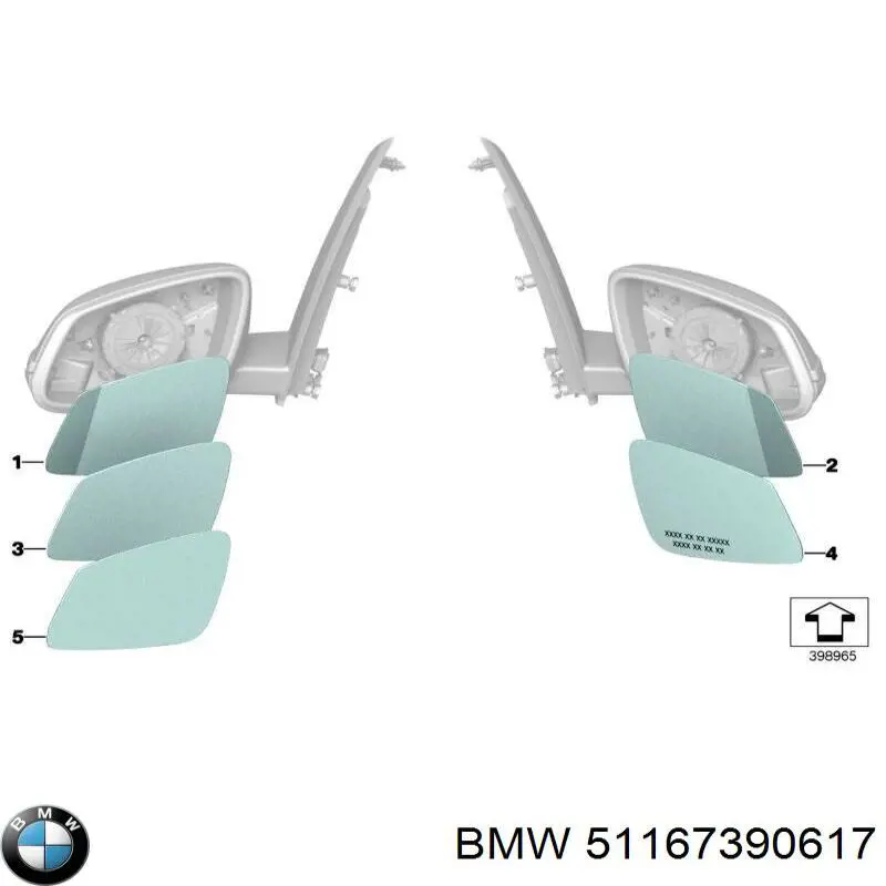 51167390617 BMW cristal de espejo retrovisor exterior izquierdo