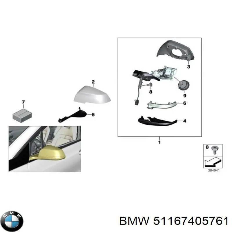 51167405761 BMW cristal de espejo retrovisor exterior izquierdo